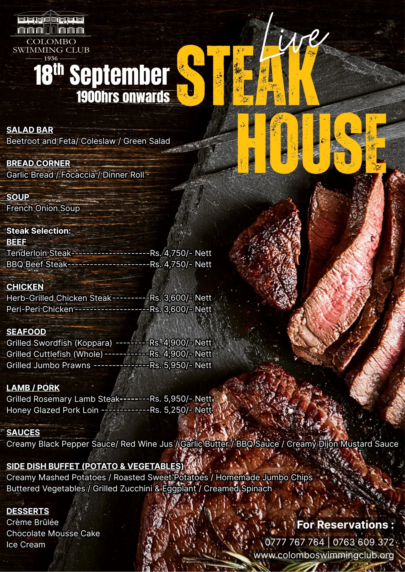 Live Steak House - menu